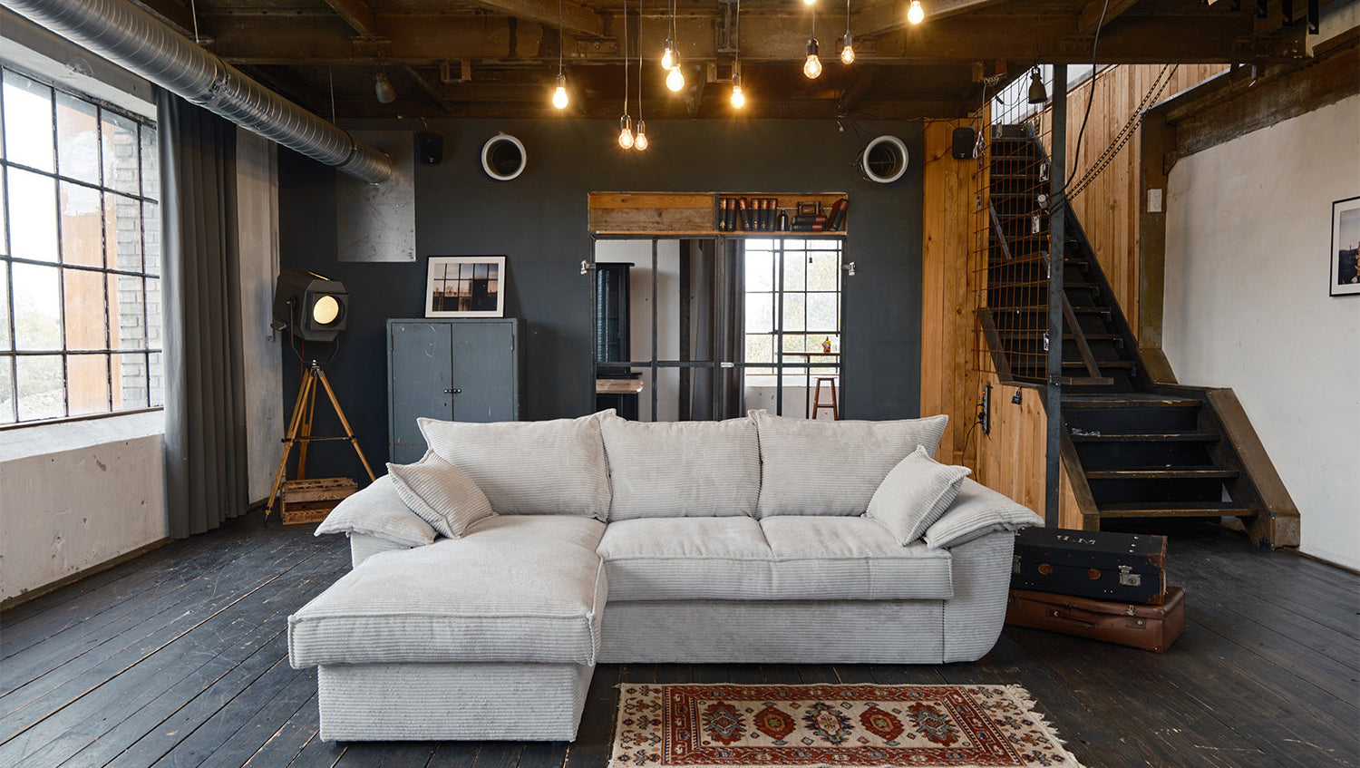 KAWOLA Sofa DAMETO Ecksofa Bettsofa Schlafsofa mit Stauraum Cord weiß, Links