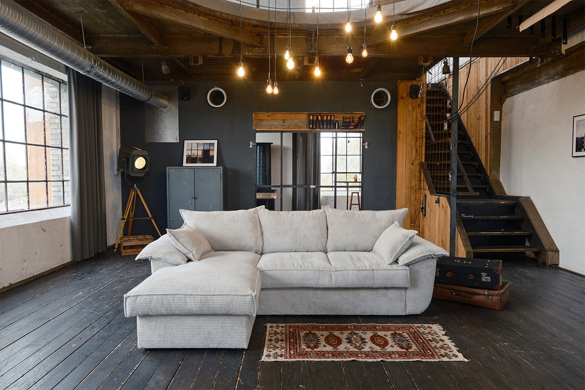 KAWOLA Sofa DAMETO Ecksofa Bettsofa Schlafsofa mit Stauraum Cord weiß, Links