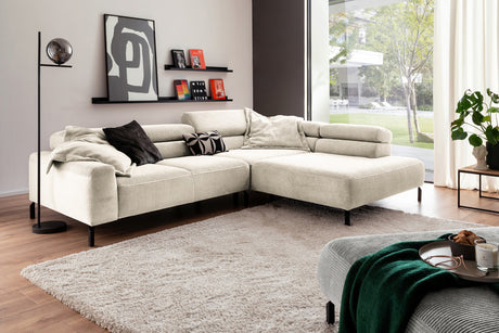 KAWOLA Sofa DELIA Ecksofa Cord cremeweiß, 276 x 219, Rechts, Ohne Komfortfunktion
