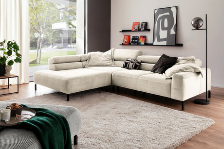 KAWOLA Sofa DELIA Ecksofa Cord cremeweiß, 312 x 219, Links, Relaxfunktion