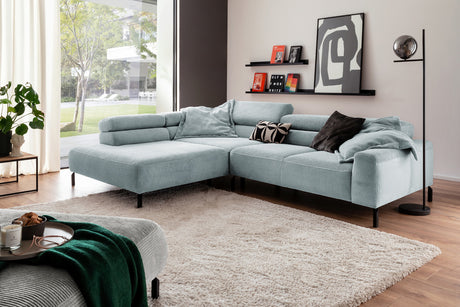 KAWOLA Sofa DELIA Ecksofa Cord hellblau, 312 x 219, Links, Ohne Komfortfunktion