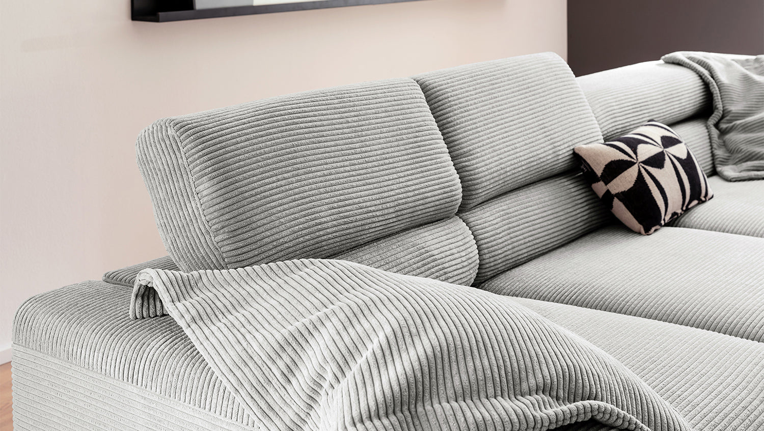 KAWOLA Sofa DELIA Ecksofa Cord hellgrau
