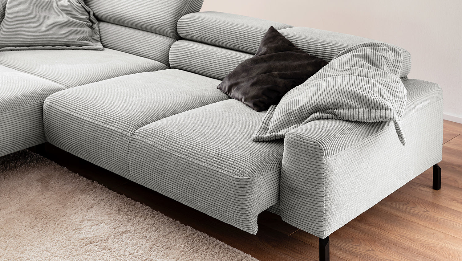 KAWOLA Sofa DELIA Ecksofa Cord hellgrau