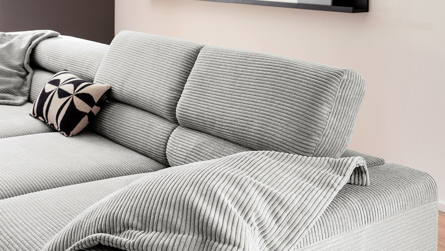 KAWOLA Sofa DELIA Ecksofa Cord hellgrau