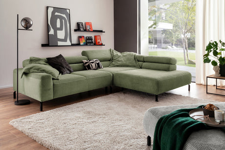 KAWOLA Sofa DELIA Ecksofa Cord olivgrün, 276 x 219, Rechts, Ohne Komfortfunktion
