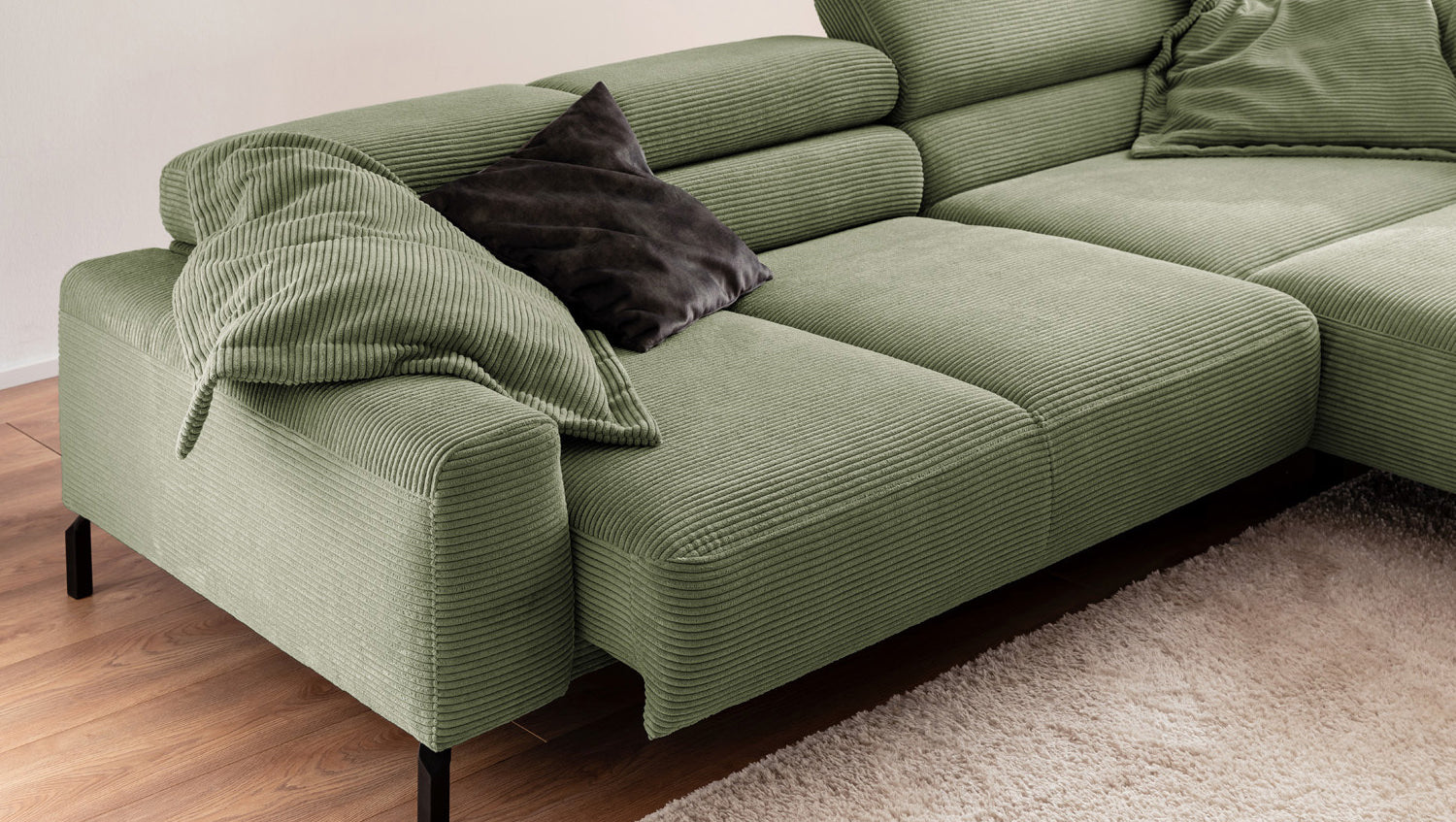 KAWOLA Sofa DELIA Ecksofa Cord olivgrün