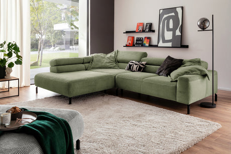 KAWOLA Sofa DELIA Ecksofa Cord olivgrün, 312 x 219, Links, Ohne Komfortfunktion