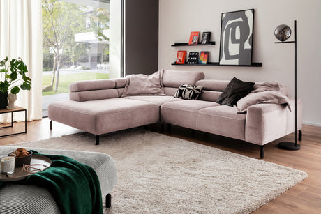 KAWOLA Sofa DELIA Ecksofa Cord rosa, 276 x 219, Links, Relaxfunktion