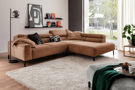 KAWOLA Sofa DELIA Ecksofa Cord rost, 312 x 219, Rechts, Relaxfunktion
