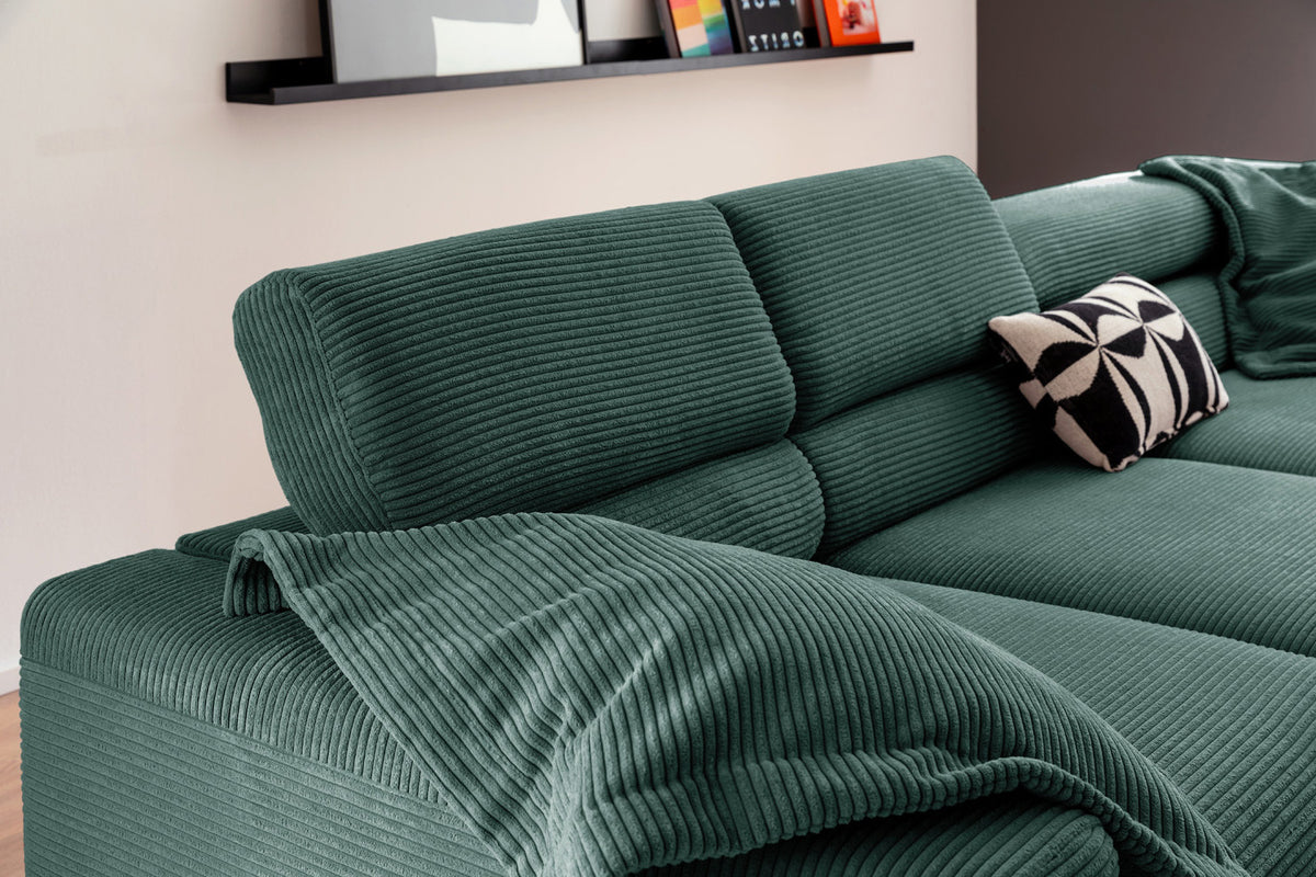 KAWOLA Sofa DELIA Ecksofa Cord smaragd