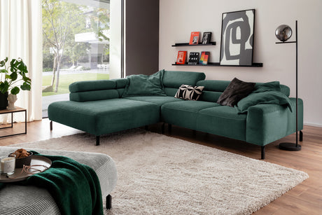 KAWOLA Sofa DELIA Ecksofa Cord smaragd, 276 x 219, Links, Relaxfunktion