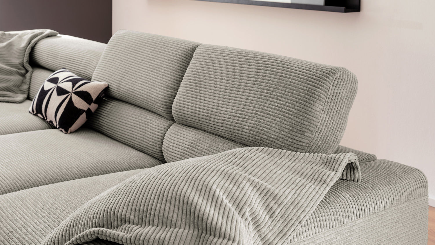 KAWOLA Sofa DELIA Ecksofa Cord steingrau
