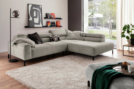 KAWOLA Sofa DELIA Ecksofa Cord steingrau, 276 x 219, Rechts, Ohne Komfortfunktion