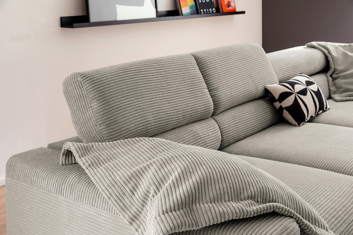 KAWOLA Sofa DELIA Ecksofa Cord steingrau