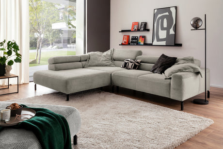 KAWOLA Sofa DELIA Ecksofa Cord steingrau, 312 x 219, Links, Ohne Komfortfunktion