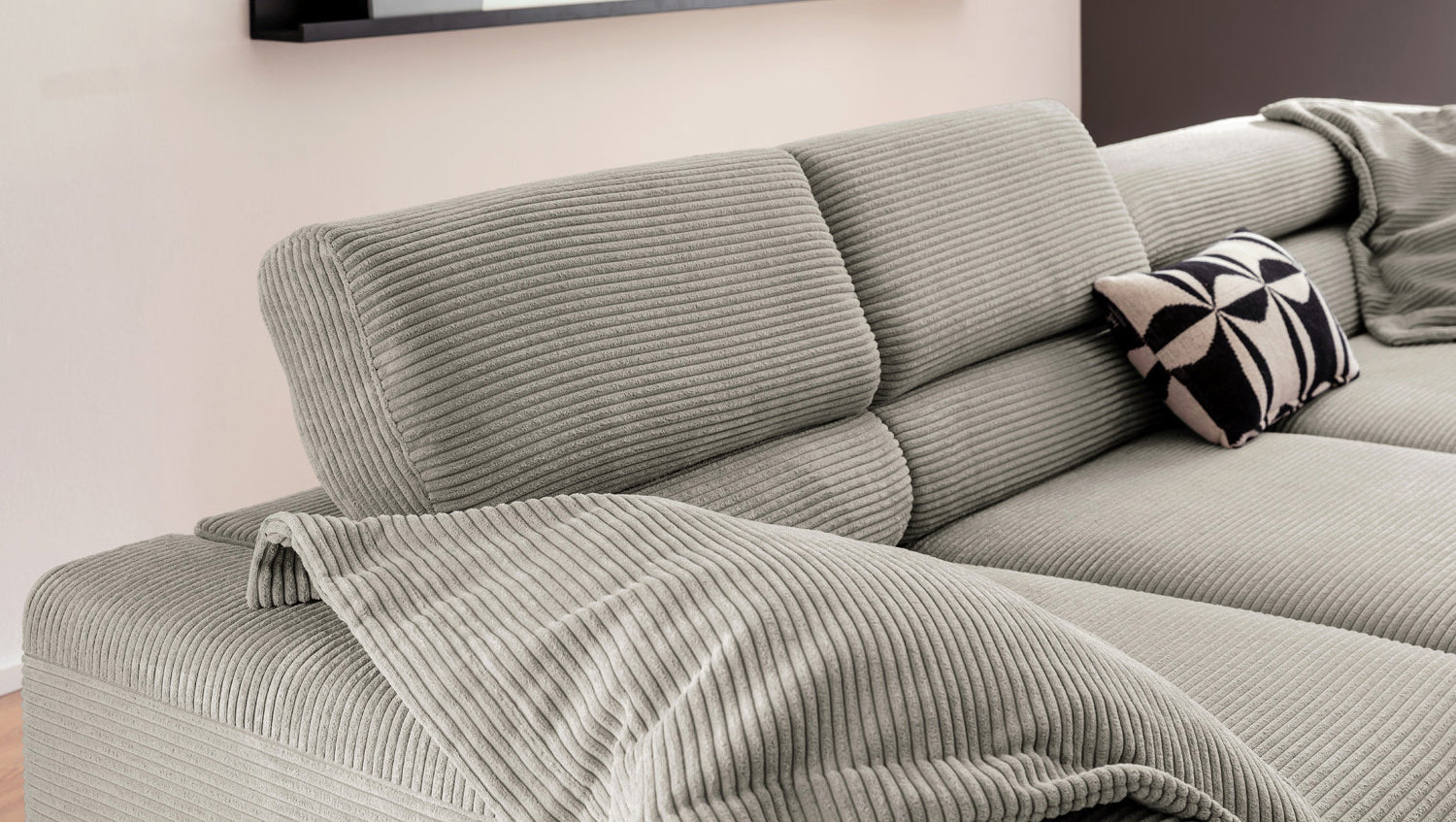KAWOLA Sofa DELIA Ecksofa Cord steingrau