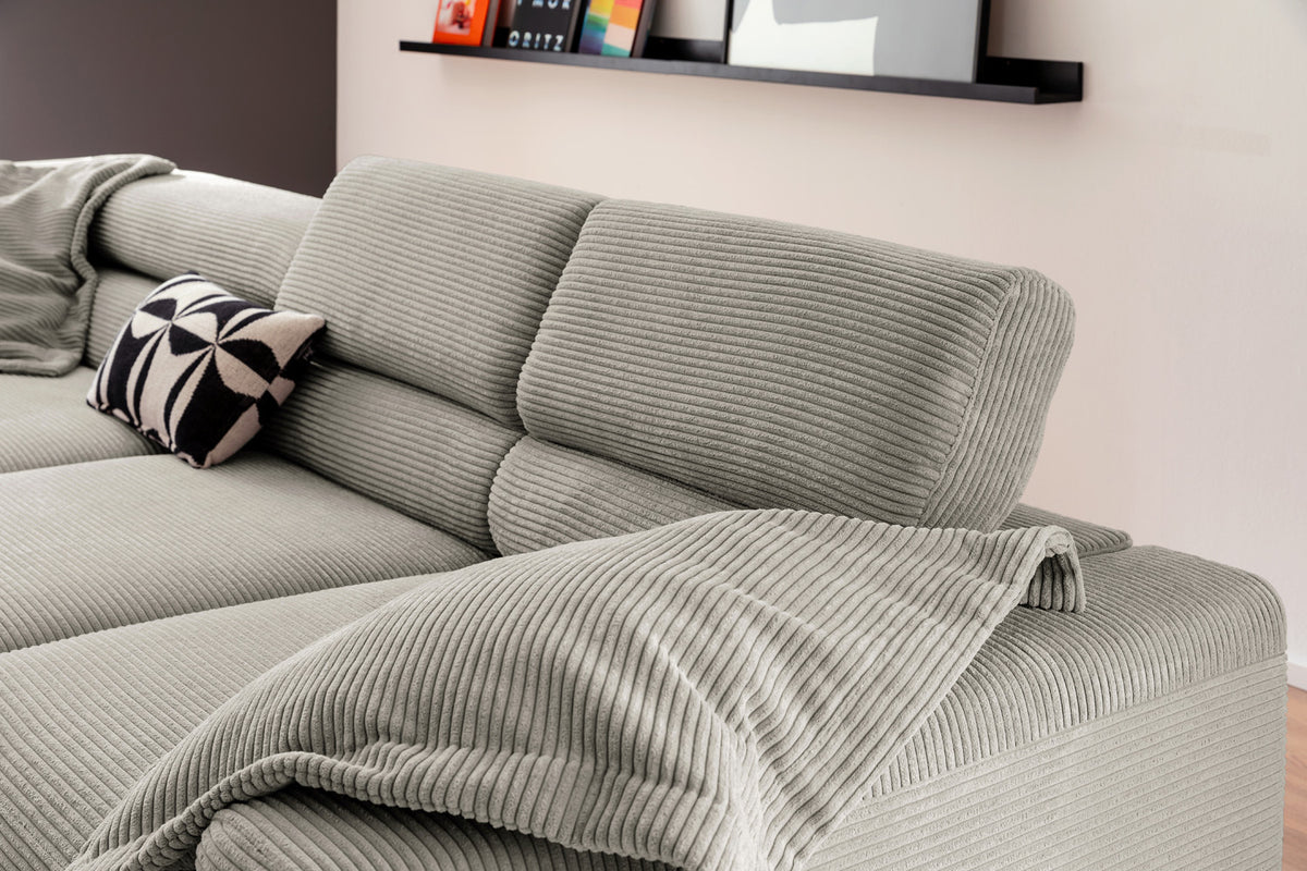 KAWOLA Sofa DELIA Ecksofa Cord steingrau