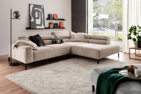 KAWOLA Sofa DELIA Ecksofa Cord taupe, 312 x 219, Rechts, Relaxfunktion