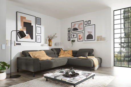 KAWOLA Sofa DELIA Ecksofa Feincord anthrazit, Rechts, Relaxfunktion