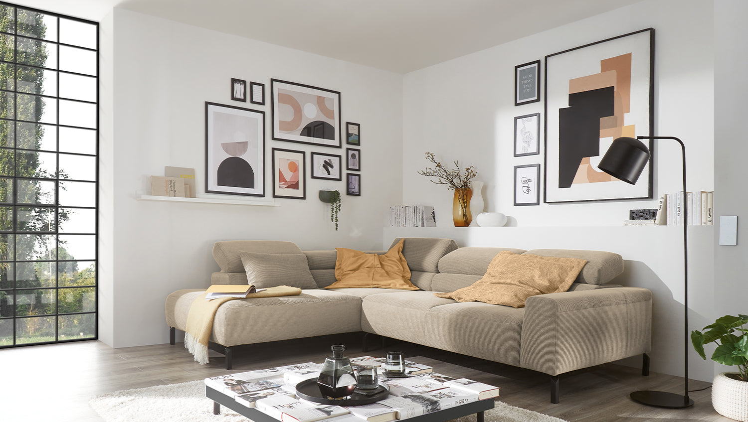 KAWOLA Sofa DELIA Ecksofa Feincord beige, Links, Relaxfunktion