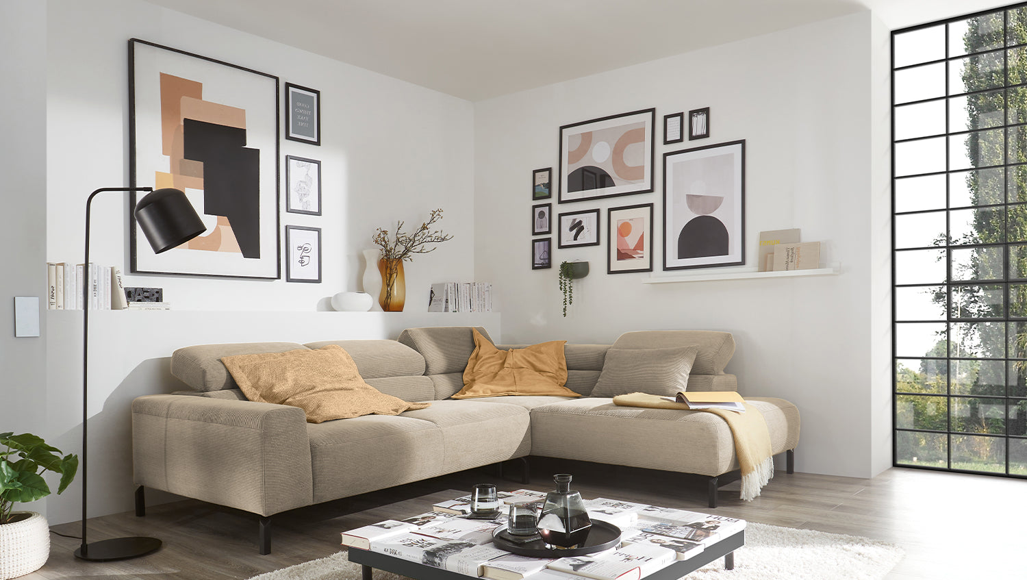 KAWOLA Sofa DELIA Ecksofa Feincord beige, Rechts, Relaxfunktion