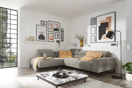 KAWOLA Sofa DELIA Ecksofa Feincord grau, Links, Ohne Komfortfunktion