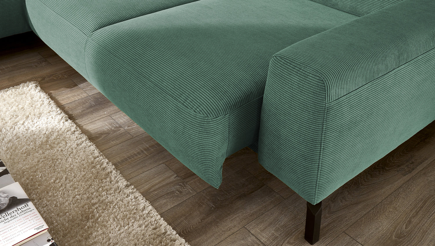 KAWOLA Sofa DELIA Ecksofa Feincord grün