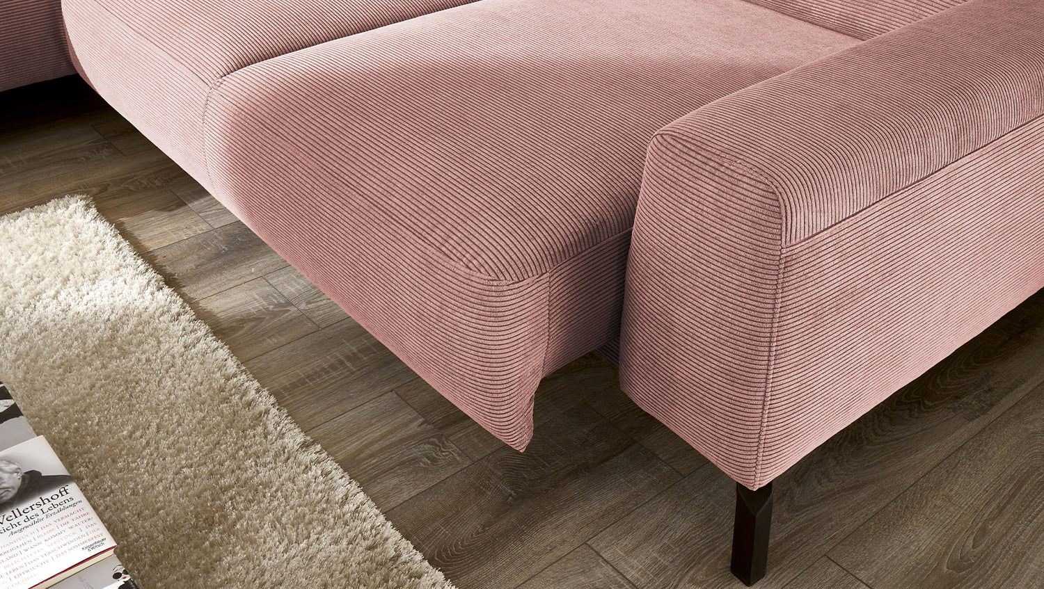 KAWOLA Sofa DELIA Ecksofa Feincord rosa