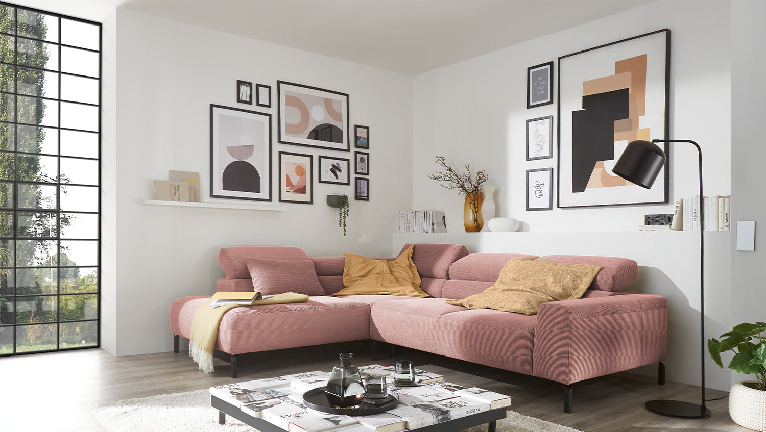 KAWOLA Sofa DELIA Ecksofa Feincord rosa, Links, Relaxfunktion