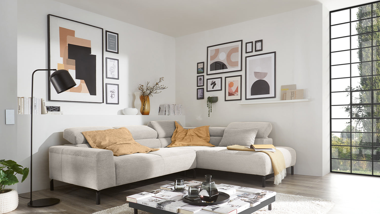 KAWOLA Sofa DELIA Ecksofa Feincord silber, Rechts, Relaxfunktion