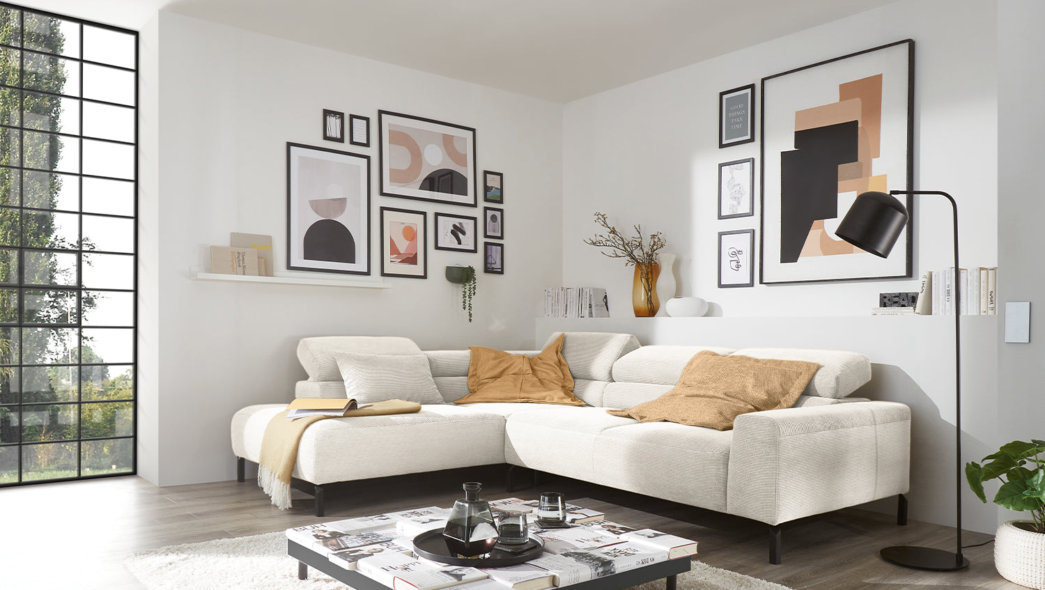 KAWOLA Sofa DELIA Ecksofa Feincord weiß, Links, Relaxfunktion