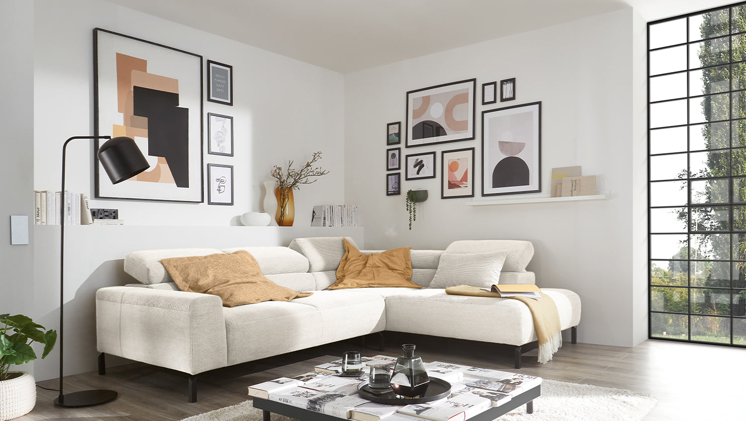 KAWOLA Sofa DELIA Ecksofa Feincord weiß, Rechts, Relaxfunktion