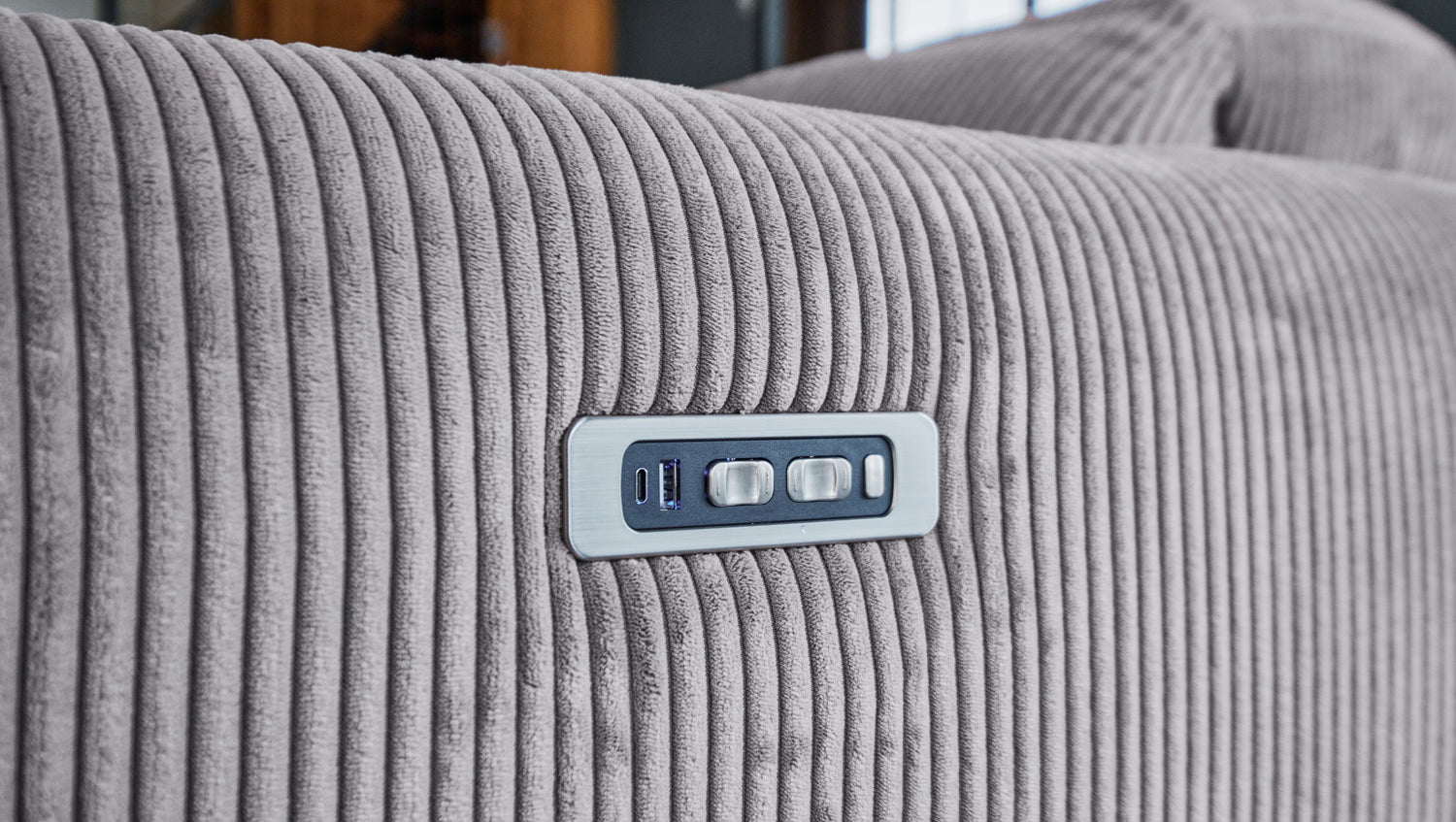 KAWOLA Sofa FINN 3-Sitzer mit Relaxfunktion Cord grau