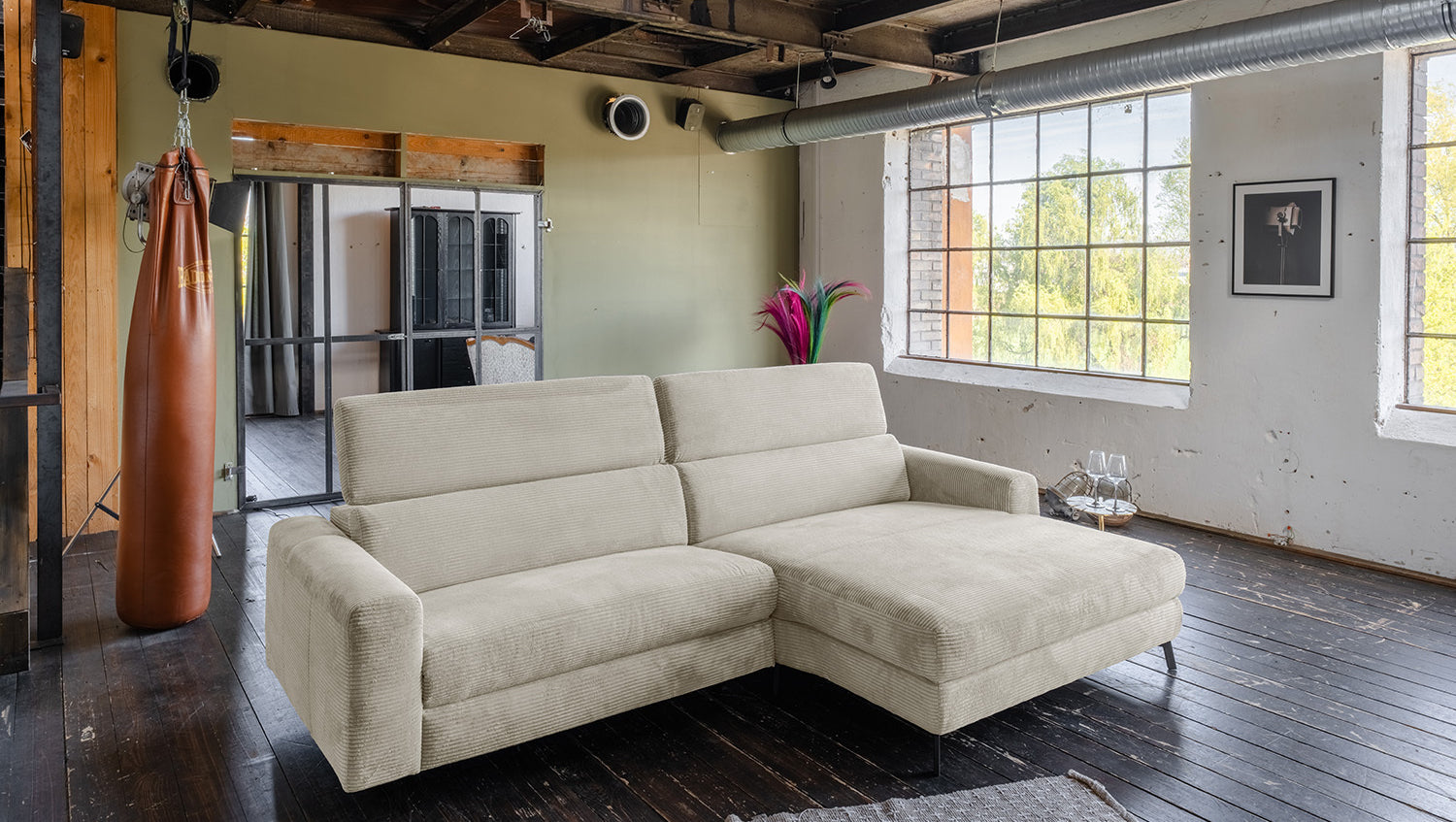 KAWOLA Sofa LAISKA Ecksofa Cord cremeweiß, Rechts