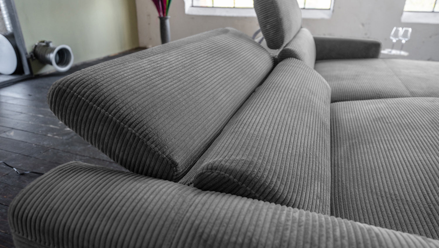 KAWOLA Sofa LAISKA Ecksofa Cord grau