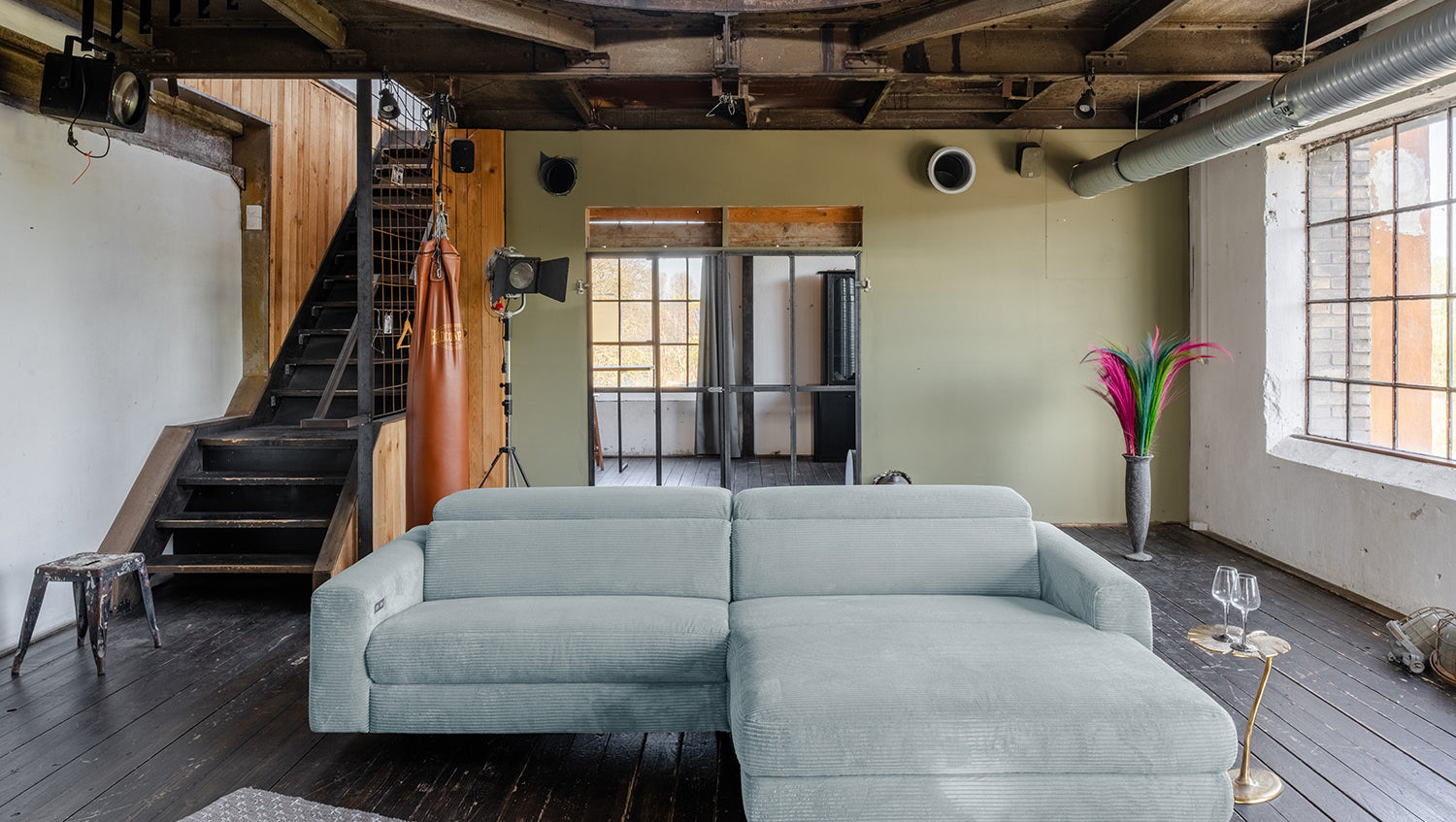 KAWOLA Sofa LAISKA Ecksofa Cord hellblau