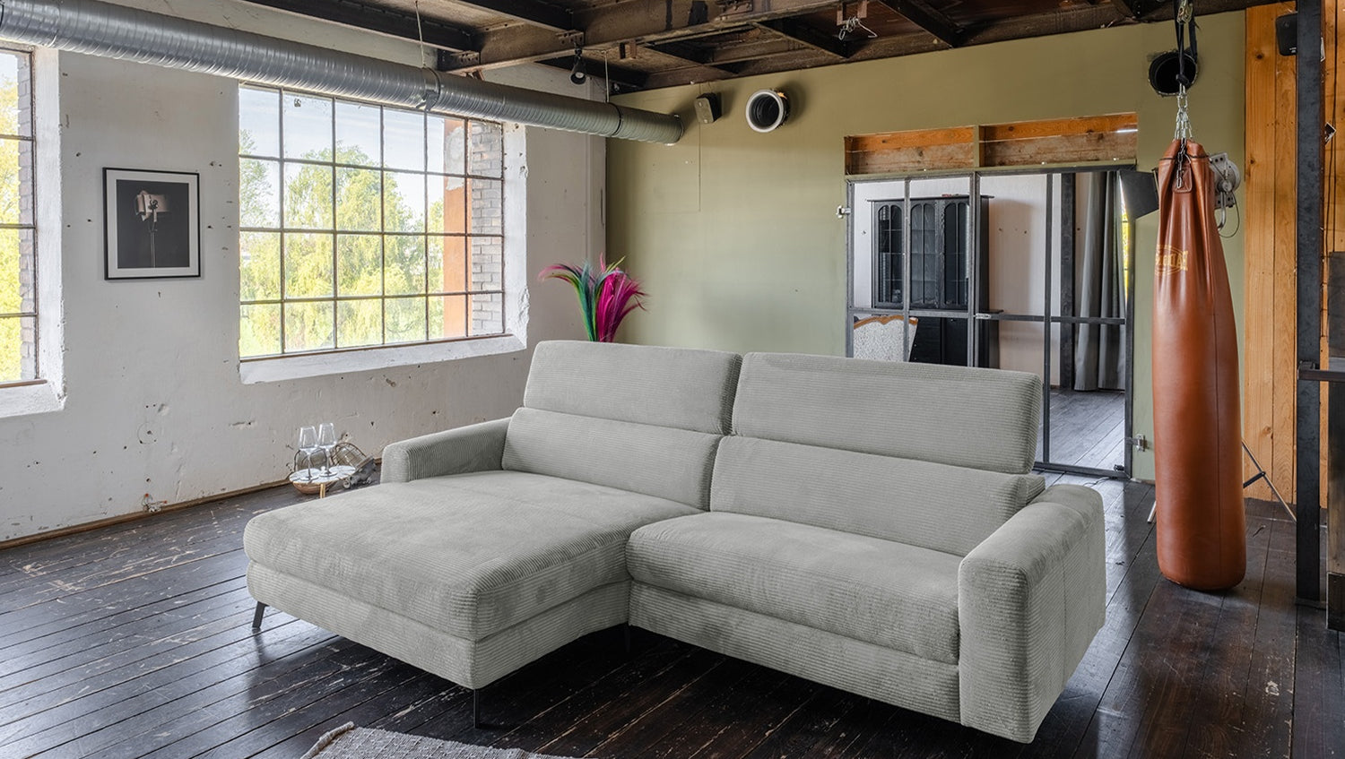 KAWOLA Sofa LAISKA Ecksofa Cord hellgrau, Links