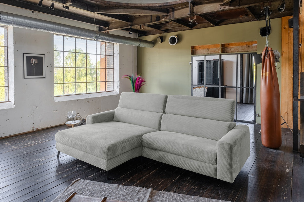KAWOLA Sofa LAISKA Ecksofa Cord hellgrau, Links