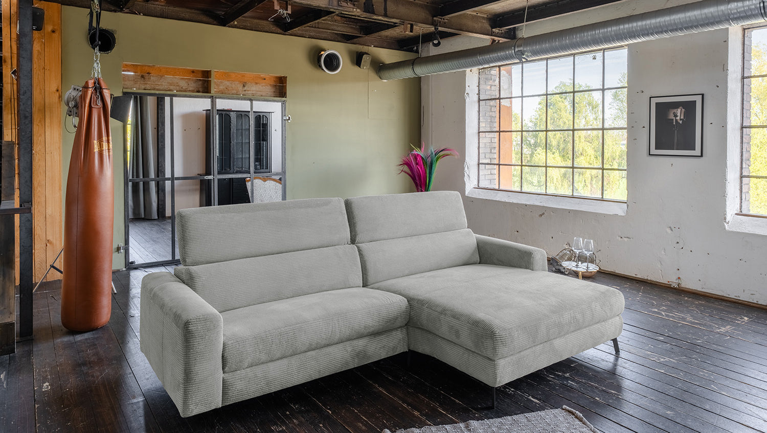 KAWOLA Sofa LAISKA Ecksofa Cord hellgrau, Rechts
