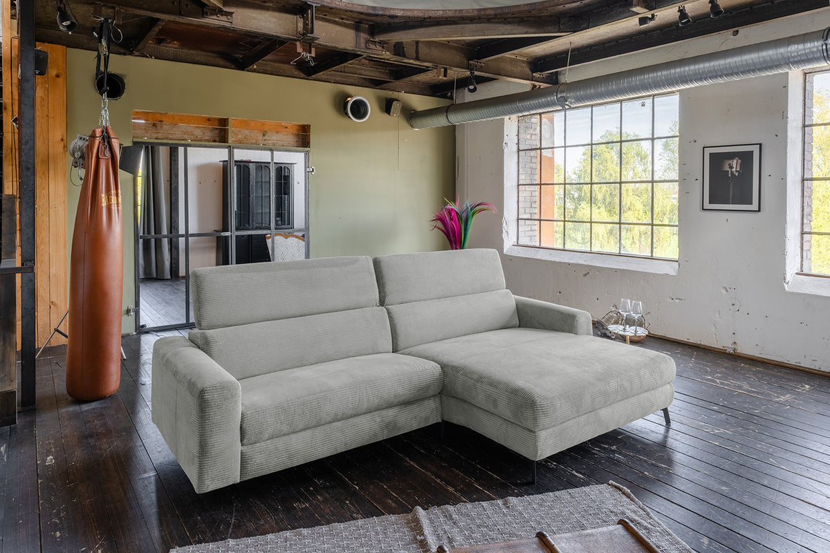 KAWOLA Sofa LAISKA Ecksofa Cord hellgrau, Rechts