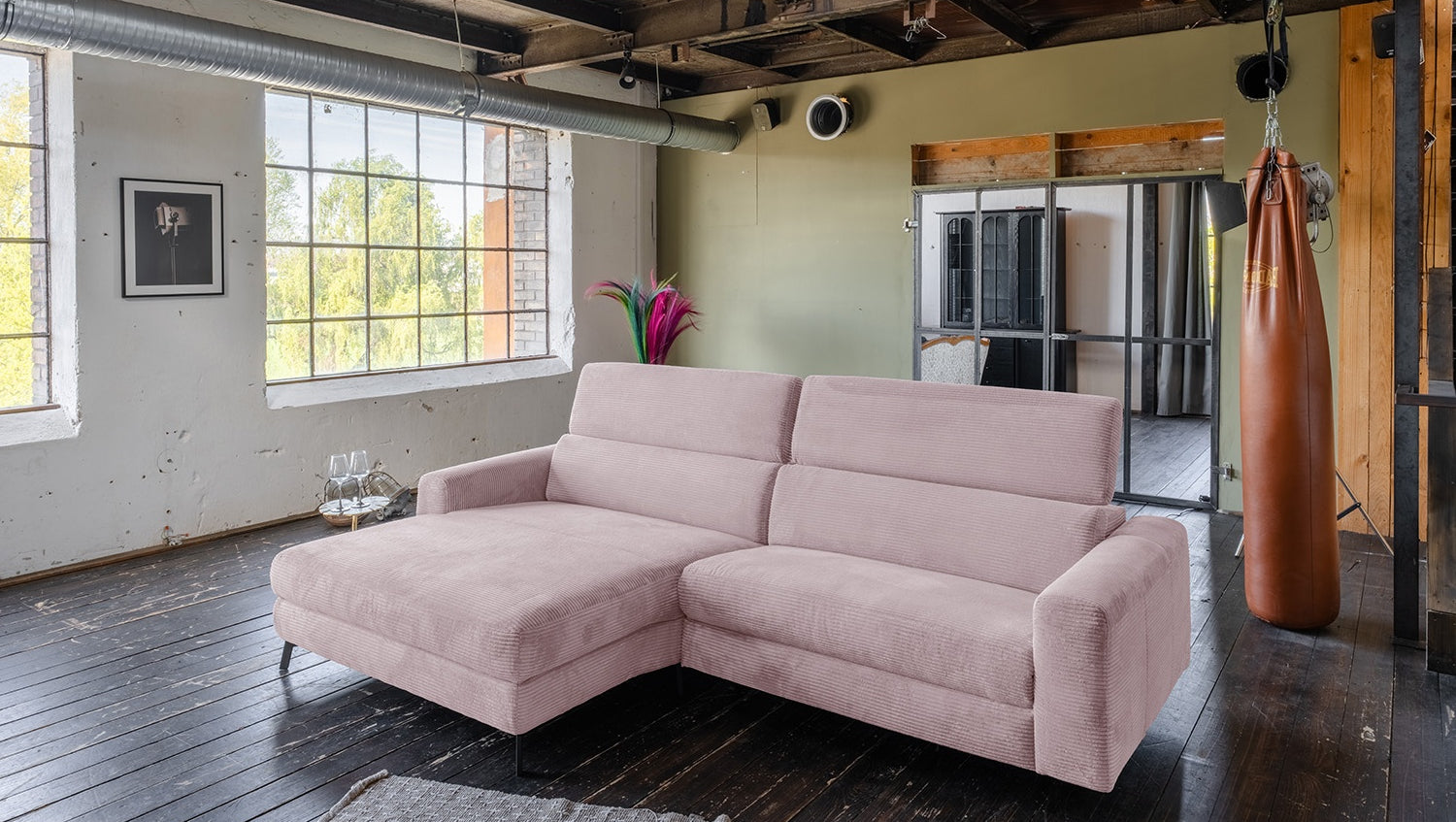 KAWOLA Sofa LAISKA Ecksofa Cord rosa, Links