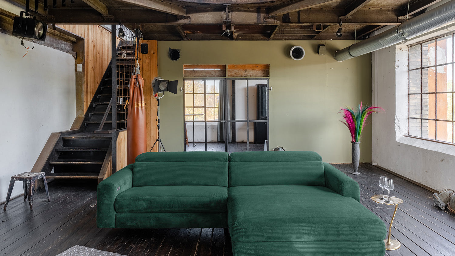 KAWOLA Sofa LAISKA Ecksofa Cord smaragd