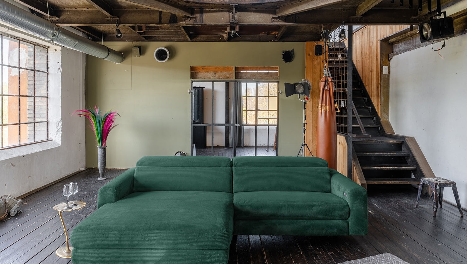 KAWOLA Sofa LAISKA Ecksofa Cord smaragd