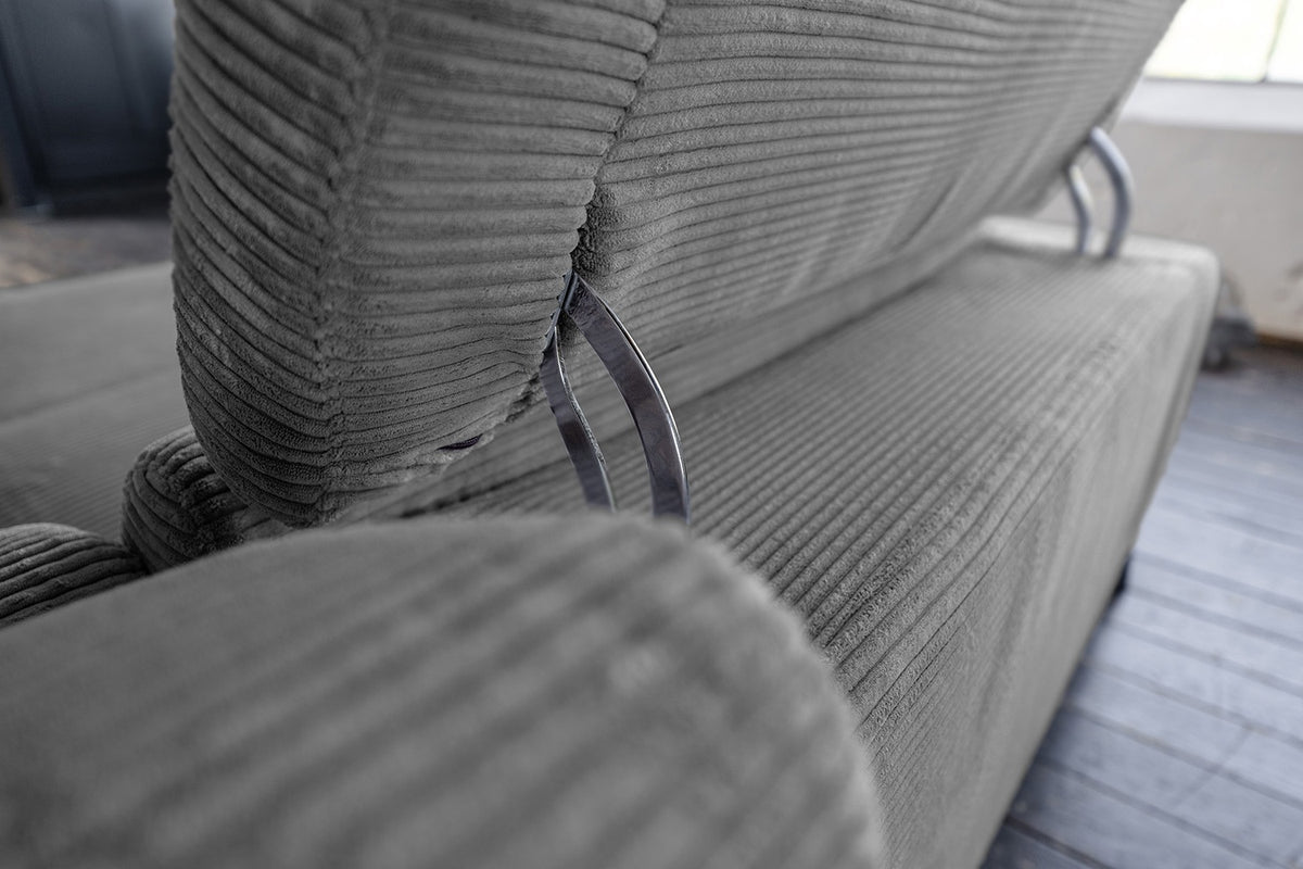 KAWOLA Sofa LAISKA Ecksofa Relaxfunktion teilmotorisch Cord grau