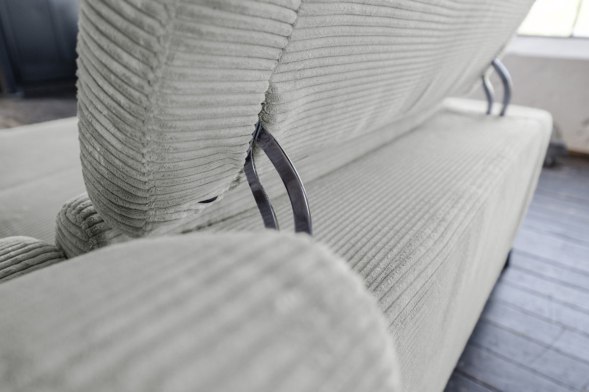KAWOLA Sofa LAISKA Ecksofa Relaxfunktion teilmotorisch Cord hellgrau