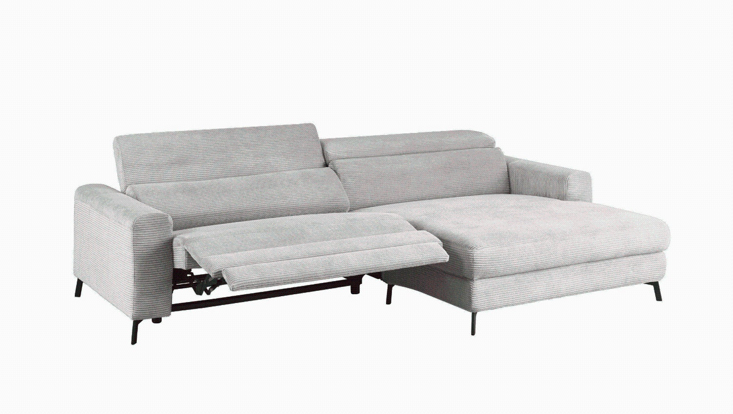 KAWOLA Sofa LAISKA Ecksofa Relaxfunktion teilmotorisch Cord hellgrau