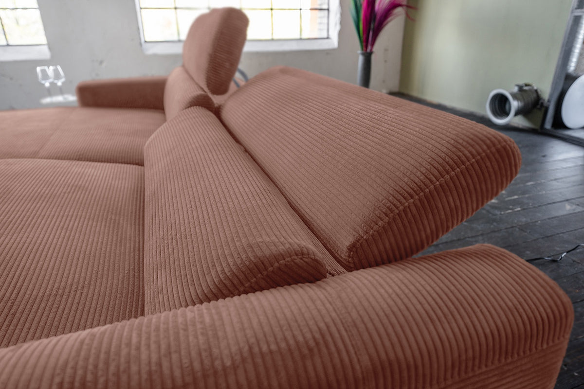 KAWOLA Sofa LAISKA Ecksofa Relaxfunktion teilmotorisch Cord rost