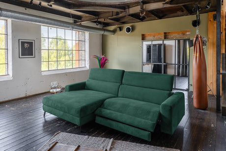 KAWOLA Sofa LAISKA Ecksofa Relaxfunktion teilmotorisch Cord smaragd, Links