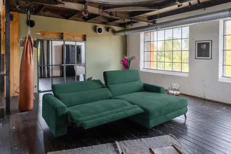 KAWOLA Sofa LAISKA Ecksofa Relaxfunktion teilmotorisch Cord smaragd