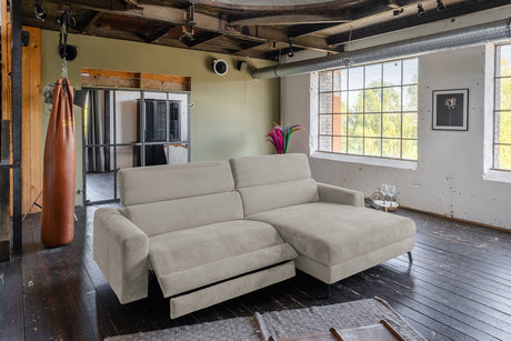 KAWOLA Sofa LAISKA Ecksofa Relaxfunktion teilmotorisch Cord steingrau, Rechts